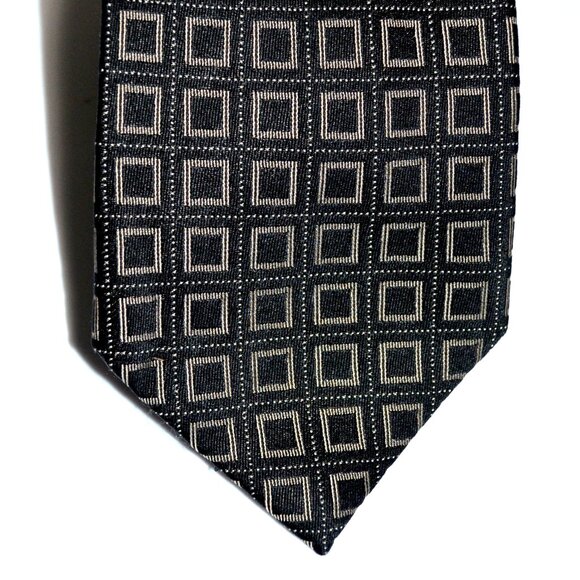 Calvin Klein Classic Neck Tie Black Beige Geometric Pattern Silk Business Formal - Picture 1 of 3
